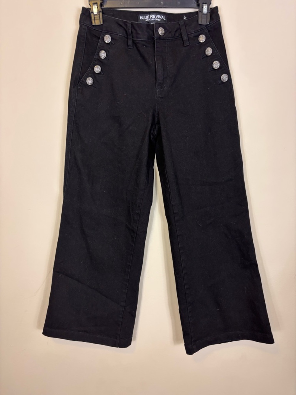 Blue Revival Free People Black Wide Leg Button-Accent‎ Jeans 26